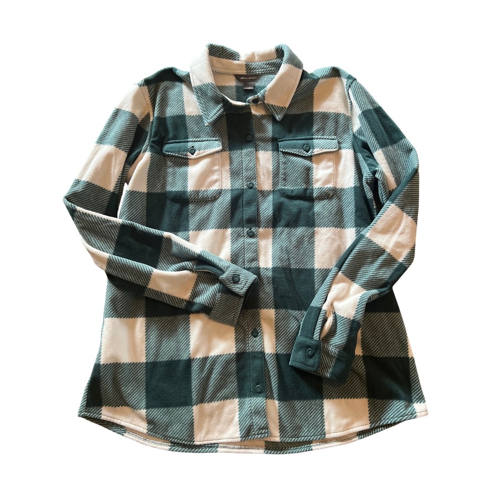 Eddie Bauer‎ Fleece Shirt Jacket Plaid Button Up Long Sleeve Womens L
